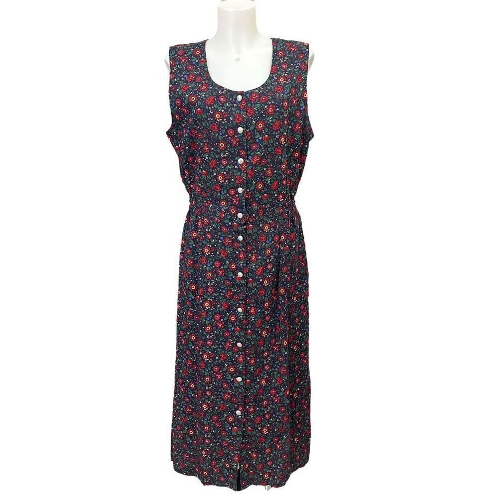 Anne Marie Vintage USA  Ditsy‎ Floral Buttoned Corduroy Jumper Casual Dress Sz L